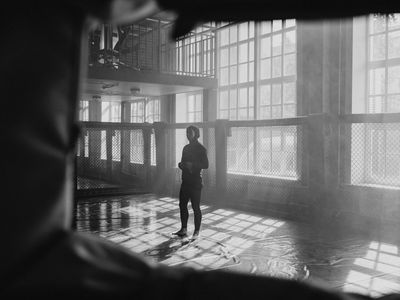 Soft light hitting the exercise mat.